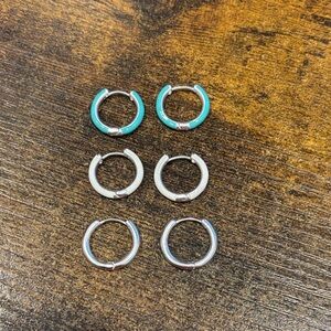 Lucky Brand Trio Set of Silver, White and Turquoise Hoop Earrings